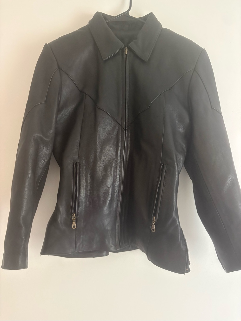 Women's Black Leather Zip-Front Jacket